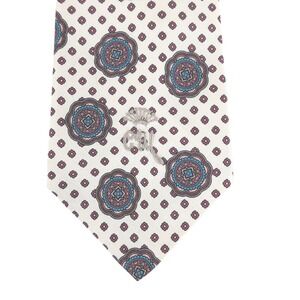 VTG Countess Mara Mens Silk Necktie Cream Purple Medallion Embroidered 55x3.5
